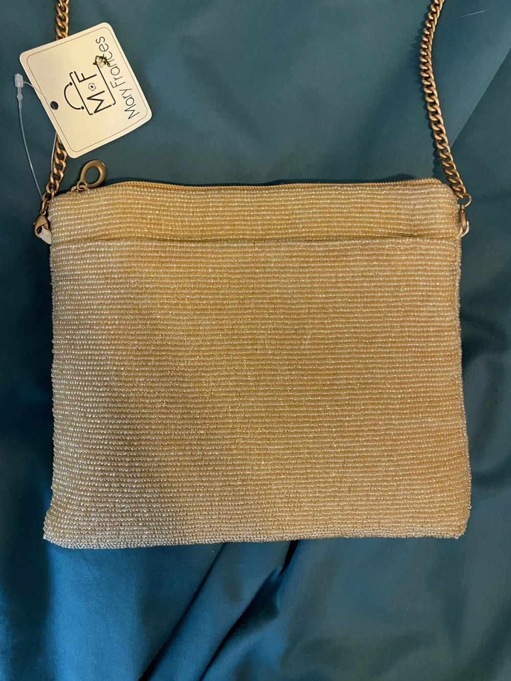 Beaded Gold and Turquoise Evening Clutch - Women Bags - Picture 3 of 4